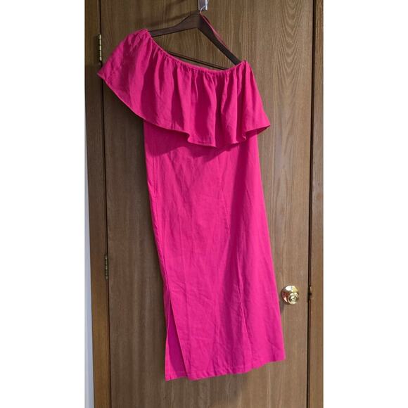 Tuckernuck Pomander Place Florencia One Shoulder Ruffle Linen Blend Midi Dress - Picture 3 of 11